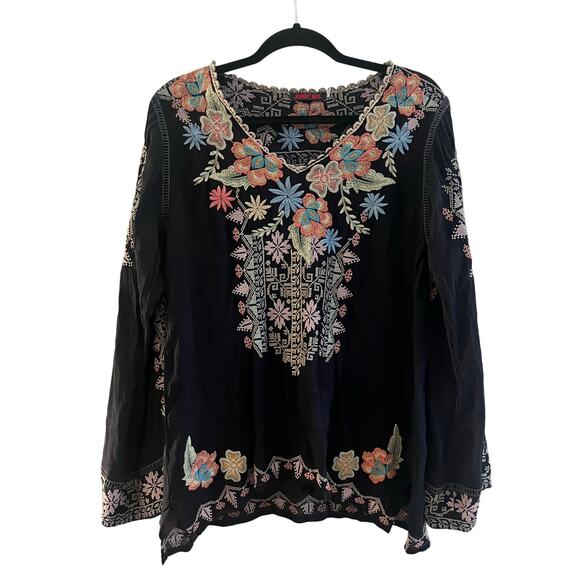 Johnny Was Dark Gray/Black Boho Riveda Embroidered Blouse Size S - Picture 1 of 7